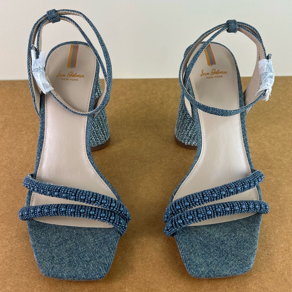 NEW SAM EDELMAN BLUE BEADED SANDALS - Picture 9 of 12